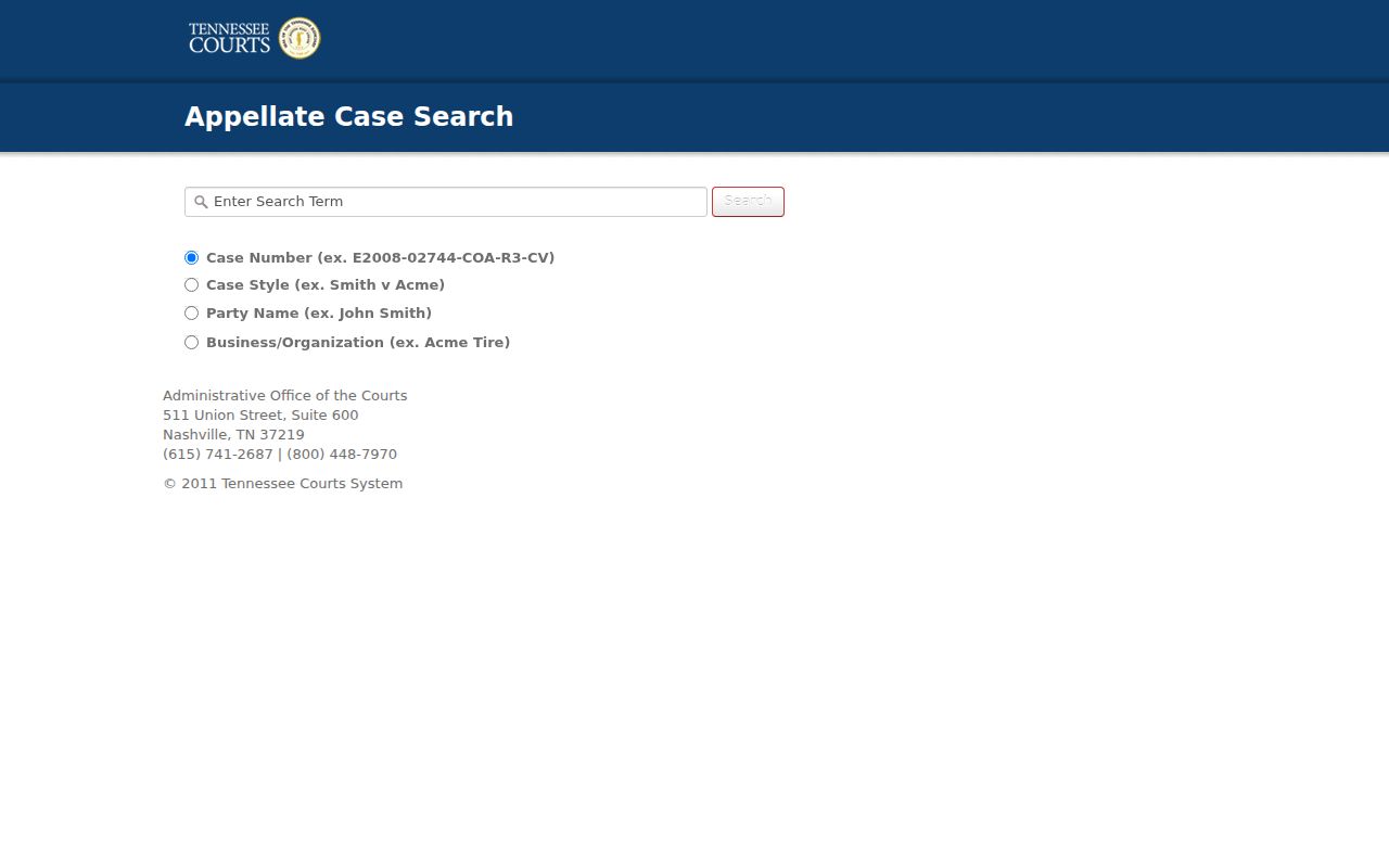 Tennessee Public Case History appellate search entry page
