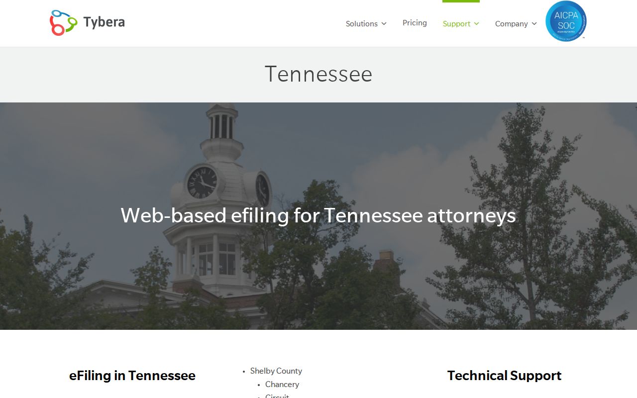 Tybera support listing for Bledsoe County Chancery e-filing