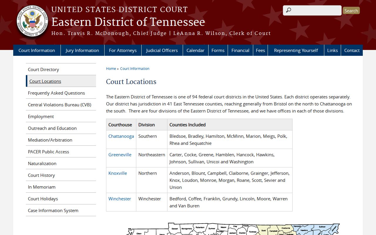 Eastern District of Tennessee court locations information