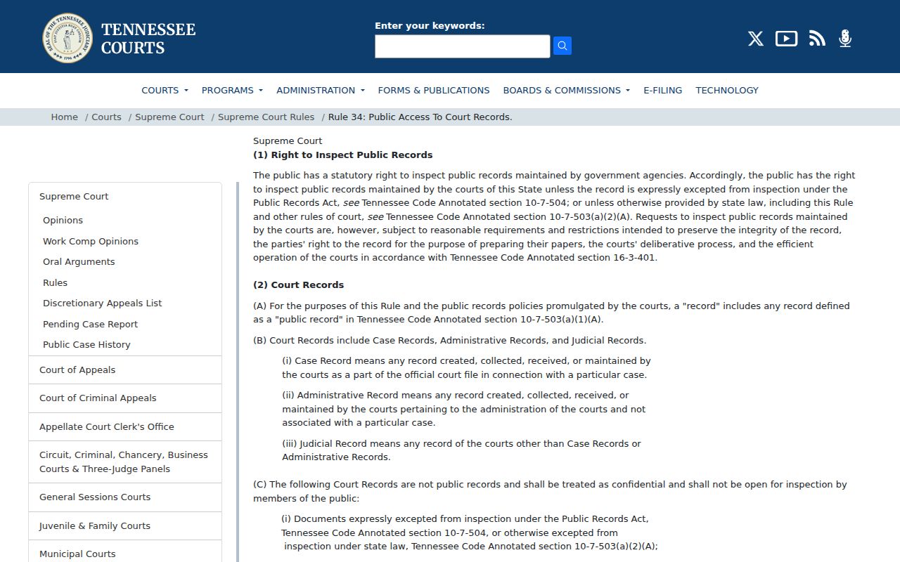 Tennessee Rule 34 public access rules for Bledsoe County criminal dockets