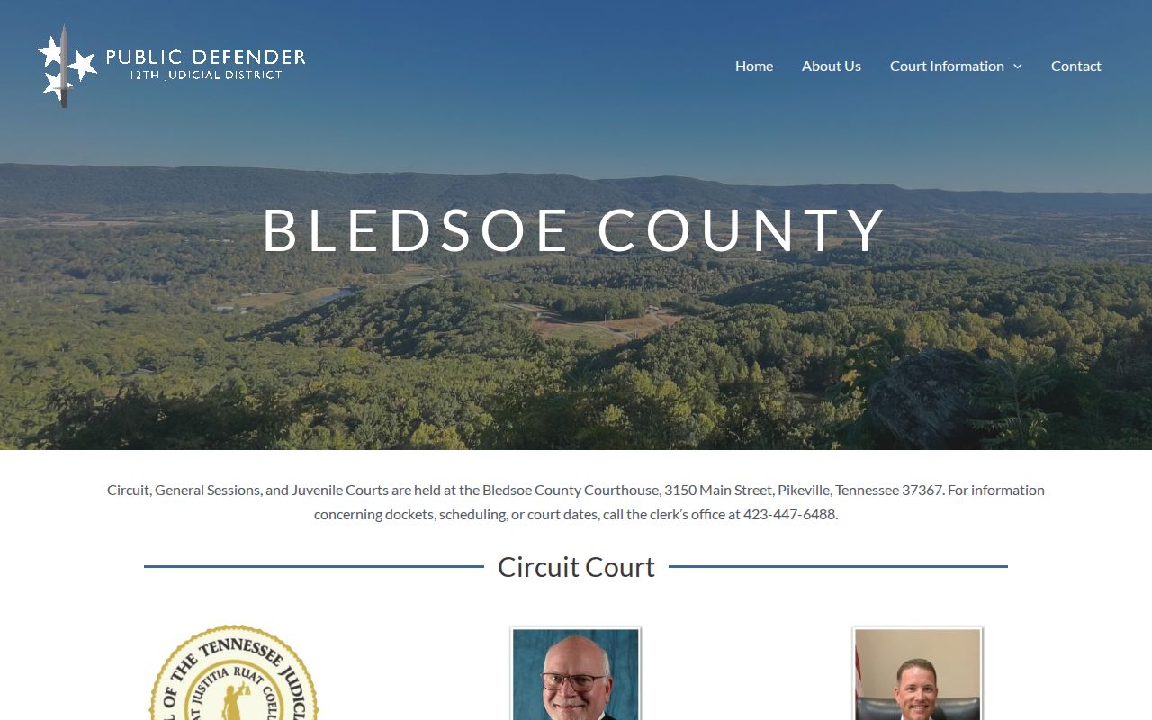 Bledsoe court listing with courthouse divisions and clerk phone