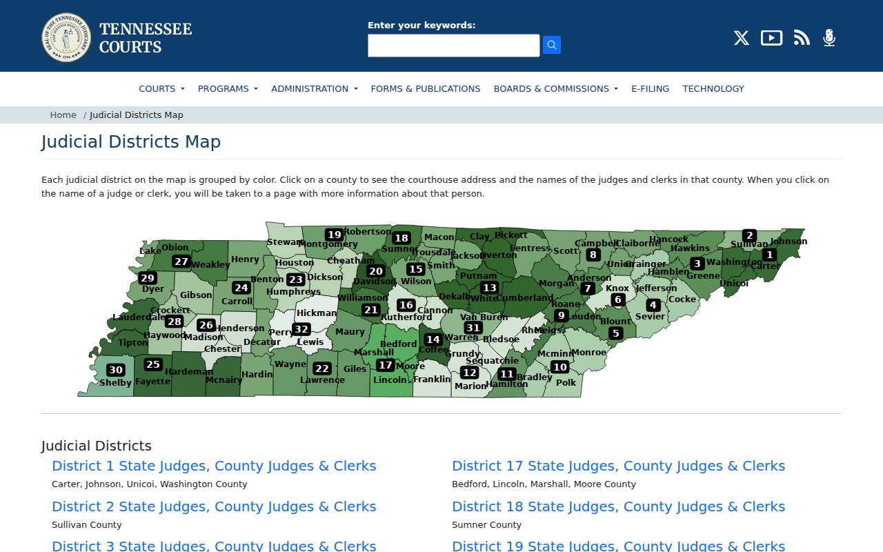 Tennessee map showing Bledsoe in the 12th Judicial District